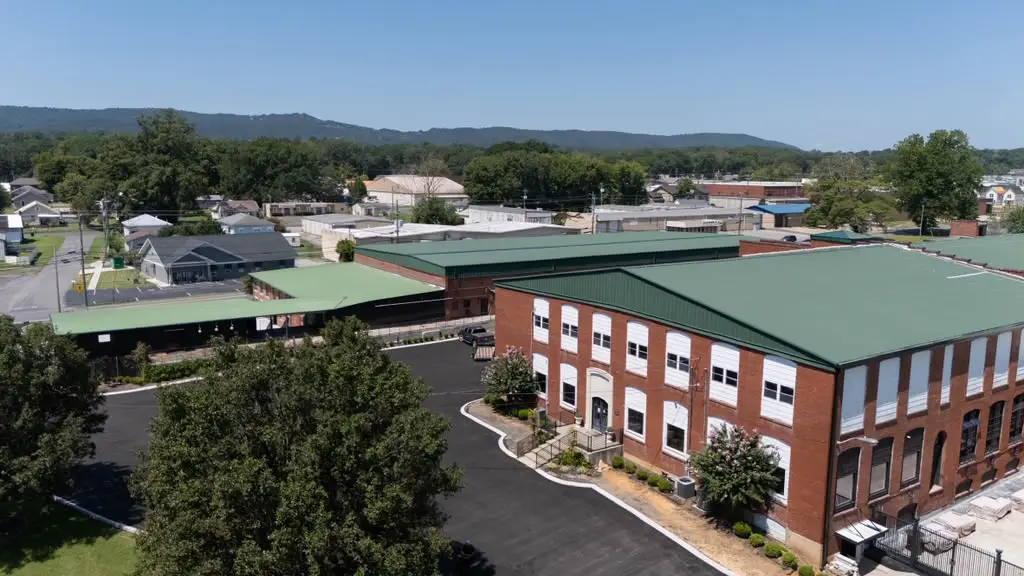 high angle view warehouse complex